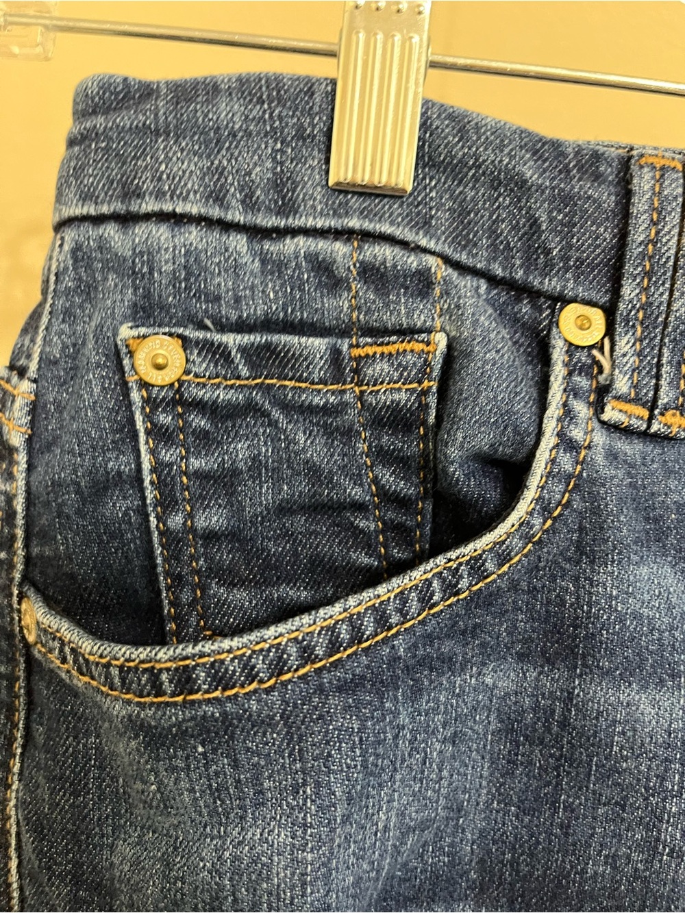 7 For All Mankind Denim Midi Skirt 27 Dark Wash Raw Hem Cotton Spandex Small S - Picture 9 of 13